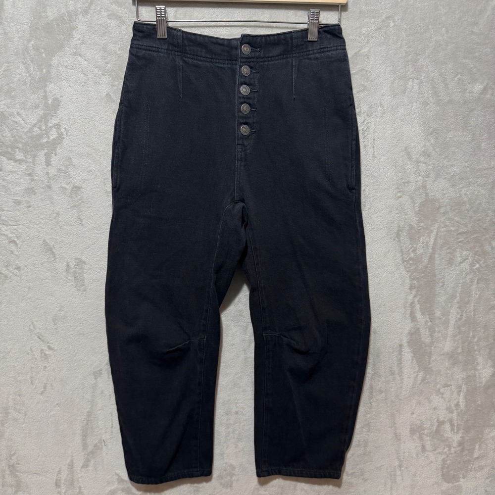 We The Free Free People Black High Rise Button Fly Barrel Leg Crop Jeans Size 25